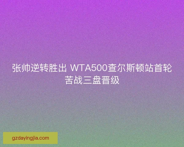 张帅逆转胜出 WTA500查尔斯顿站首轮苦战三盘晋级 张帅逆转胜出 WTA500查尔斯顿站首轮苦战三盘晋级